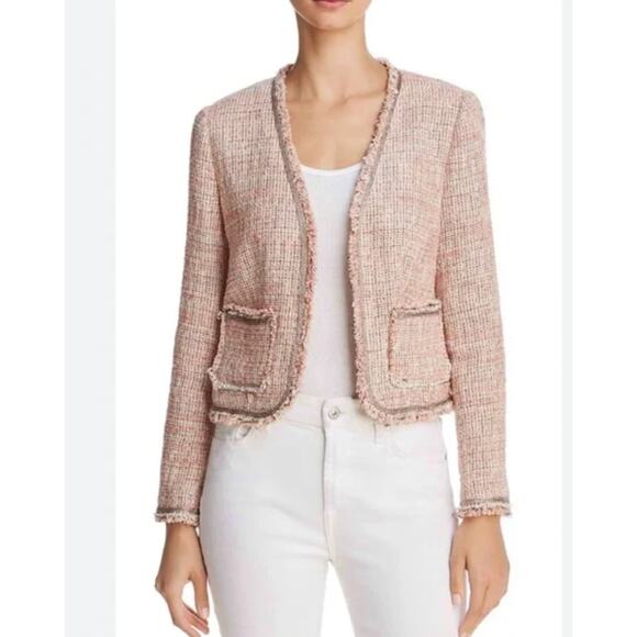 Rebecca Taylor Pink Tweed Fringe Trim Blazer Jacket Women’s Size 10 - Picture 2 of 12